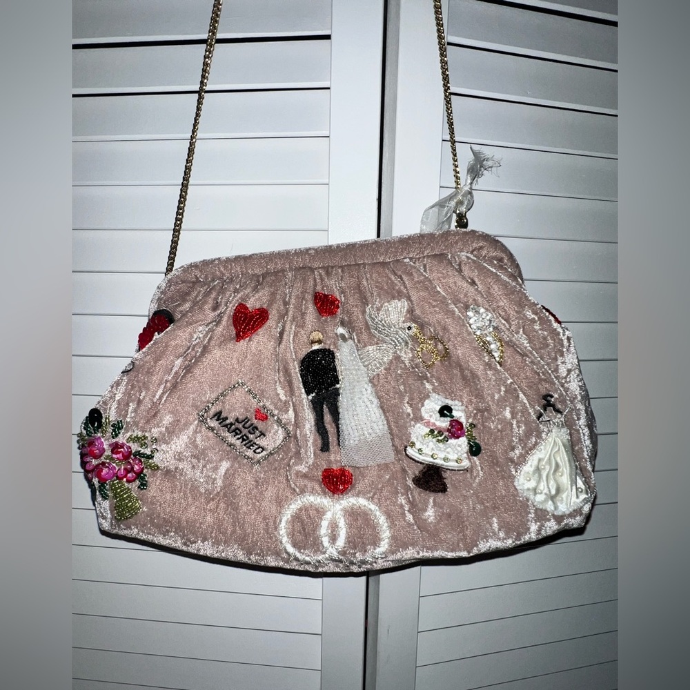 Viral Just Married Velvet Beaded Purse